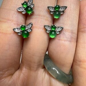 Elegant Green and Silver Bee Earrings
